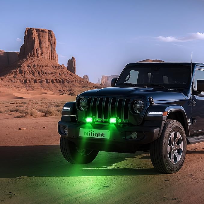 Nilight 4 Inch LED Light Pods Green Triple Row 2PCS 60W Flood Spot Combo Off Road Driving Fog Fishing Hunting Emergency Safety Signal Deck Trailer Lighting for UTV Pick-up Van Boat Tractor
