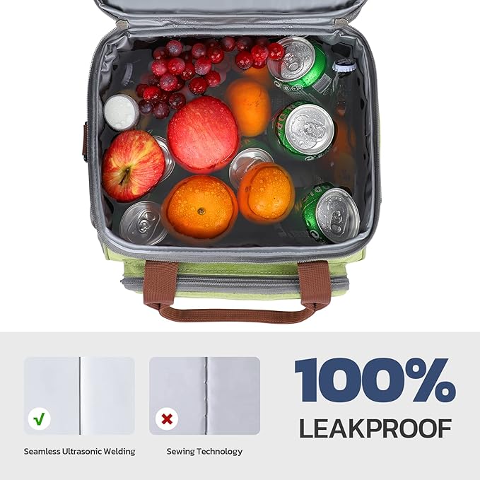 Maelstrom Lunch Box, 23L Insulated Lunch Bag, Expandable Double Deck Cooler Bag, Lightweight Leakproof Tote Bag With Side Tissue Pocket, Suit For Men and Women (C. Green)