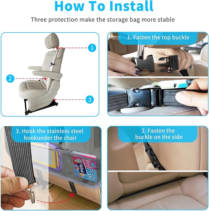 Car Backseat Organizer with Tablet Holder, 6 Storage Pockets Foldable Table Food Tray Seat Back Protectors Kick Mats Travel Accessories, 2 Pack Grey