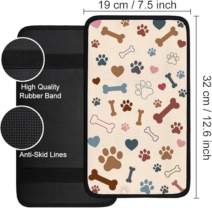 1pc Center Console Armrest Cover Pad 12.6x7.5 inch Dog Paw Prints Bones Neoprene Car Armrest Cushion Waterproof Armrests Seat Box Cover Protector for Universal Cars Vehicles SUVs