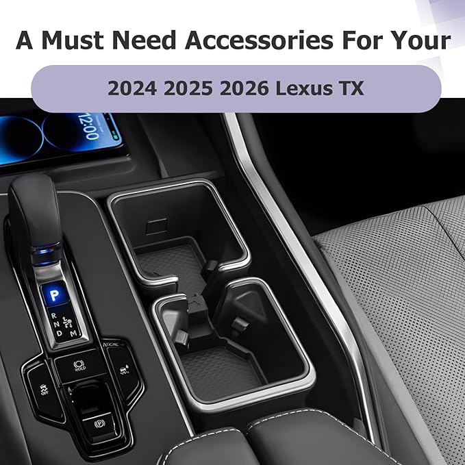 LUWU 2025 2026 TX350 Center Console Cup Holder Compatible with 2024 2025 2026 Lexus TX350/TX500/TX550 Accessories Premium Silicone Cup Holder Mat Spill-Proof, Easy Install & Clean, Black