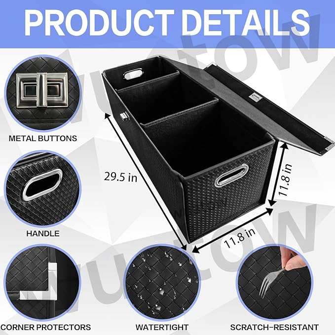 Trunk Organizer for SUV,Car Trunk Organizer with Lid,New Car Essentials,Multi-Functional,Foldable Cargo Trunk Storage Box-Black-XL