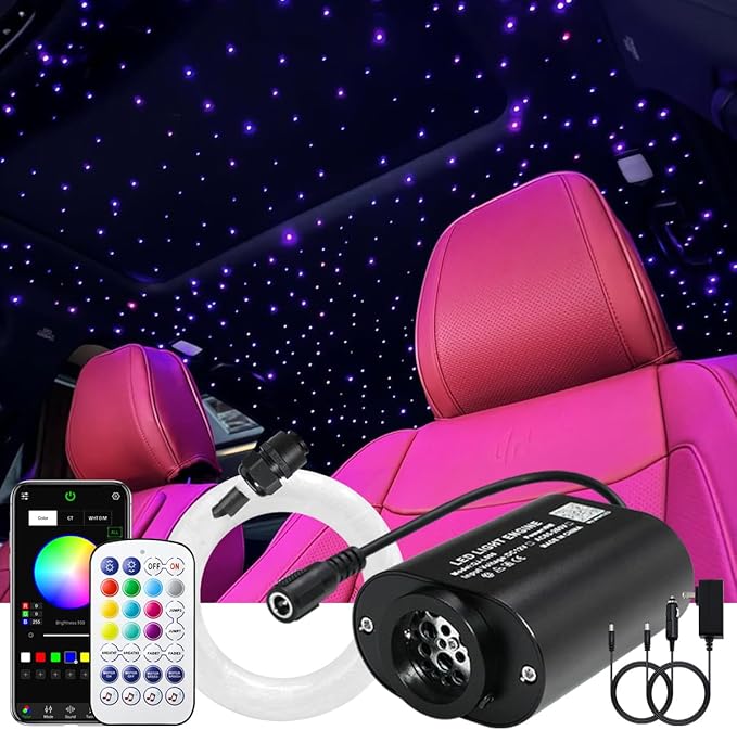 AKEPO 6W Mini Size Twinkle 200pcs Starlight Headliner Fiber Optic Lights Kit, 0.03in 6.5ft/2m Optical Fiber Music Activated APP Control Star Ceiling Light Kit for Car Home