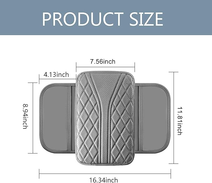 Car Center Console Cover, Leather Auto Armrest Cover with 2 Storage Bags, Universal Cars Armrest Cushion, Vehicle Interior Accessories Protector for Sedan, SUV, Truck (Gray)