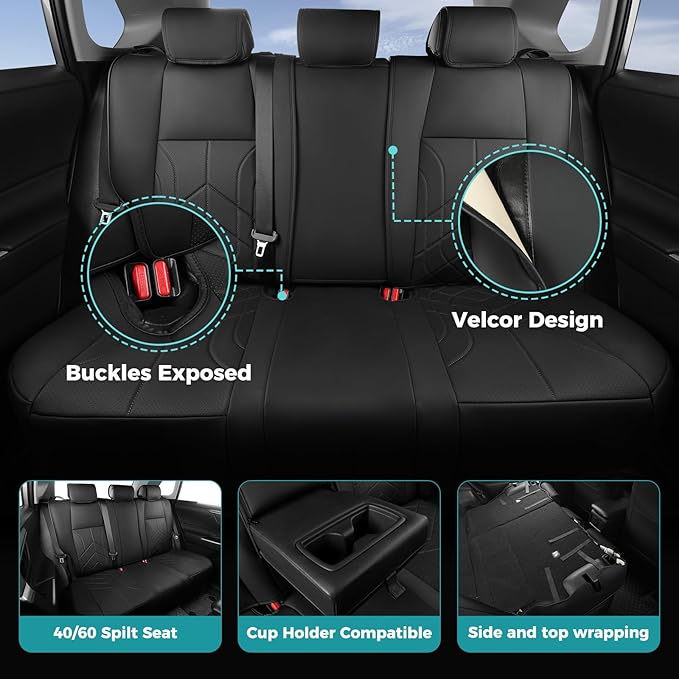 for Toyota RAV4 Seat Covers 2019 2020 2021 2022 2023 2024 2025 RAV 4 LE XLE Limited XLE Premium (Gas not for Hybrid) - Custom Leather Car Seat Covers Full Set - Black