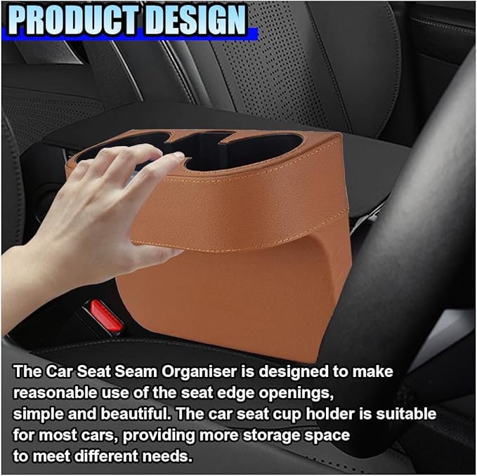 ZIMISI Car Cup Holder, PU Leather Auto Front Console Gap Filler Organizer, Multifunctional Cup Drink Holder, Car Seat Gap Filler Storage Box, Coin Bucket, Cell Mobile Phone Holder (Brown)