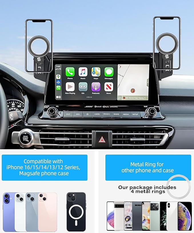 Car Phone Holder for Kia Seltos 2021 2022 2023 Accessories Apply to 8/10.25 Inch Touch Screen Fixed Clip Magnetic Cell Phone Mount Hands-Free 360 Degree Rotation