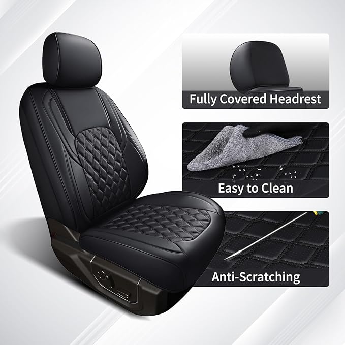 Huidasource Tacoma Front Seat Covers, Leather Car Seat Covers Custom Fit for Toyota Tacoma 2016-2023 2022 2021 Double & Crew Cab SR, SR5, Limited, TRD Pro, TRD Sport, Off-Road (Front Pair/Black)