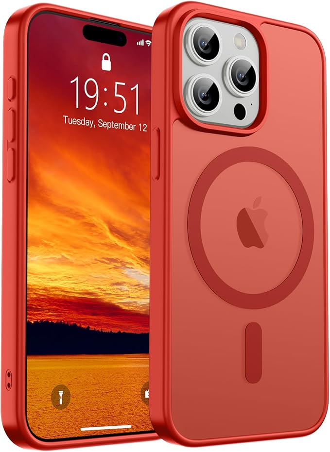 SUPFINE Magnetic for iPhone 15 Pro Case (Compatible with MagSafe) (Military Grade Drop Protection) Slim Translucent Matte Shockproof with Anti-Fingerprint Phone Case,Red