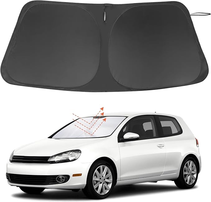 Windshield Sun Shade Custom Fit for 2009-2014 Volkswagen VW Golf/Rabbit/GTI/R32 MK6 5K Accessories Foldable Sunshade Sun Blocker Protect Car from Sun Rays & Heat Damage Keep Car Cooler