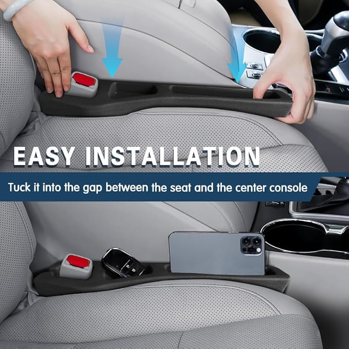 2PCS Car Seat Gap Filler Organizer, Car Organizers and Storage, Multi-Function Auto Side Seat Gap Filler for Prevent Items Falling, Vehicle Accessories Crevice Blocker for Truck SUV (Black)