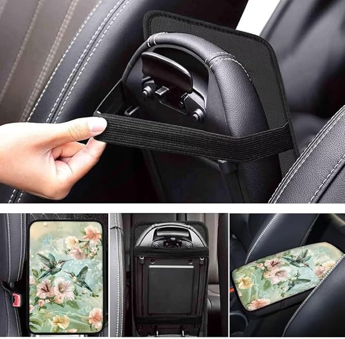 Coldinair Hummingbird Floral Universal Car Center Console Pad Soft Armrest Protector Cover Fit for Most Vehicle,SUV,Truck,Car Interior Accessories Decor,Green