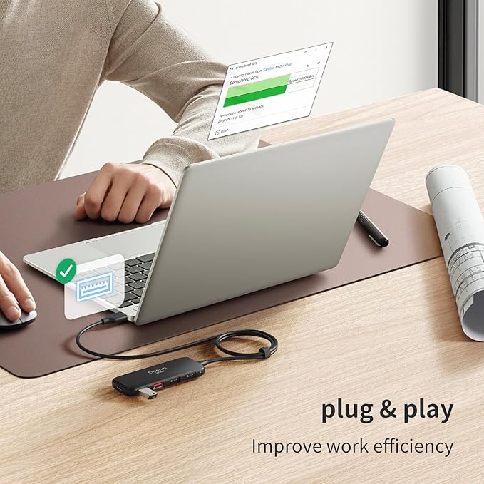 Qeefun 10Gbps USB 3.2 Hub with 2 USB A & 2 USB-C 3.2 Data Ports, USB 3.2 Gen 2 Splitter, 4ft Extended Long Cable and Type-C Power Port, USB multiport Adapter for pc, Laptop, iMac, Mac mini and More