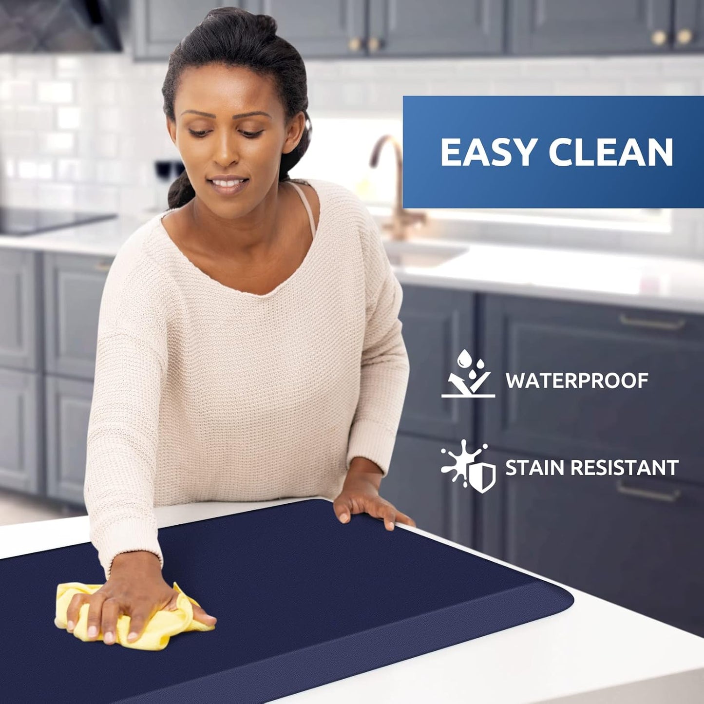 KitchenClouds Kitchen Mat Cushioned Anti Fatigue Kitchen Rug 0.8inch Waterproof Non Slip Kitchen Rugs and Mats Standing Desk Mat Comfort Floor Mats for Kitchen Sink Office (17.3"x28", Blue)