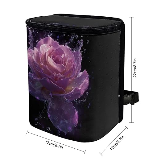 Purple Rose Car Trash Can with Lid, Cute Leakproof Car Trash Garbage Bag Hanging Vehicle Trash Bin Small Portable Automotive Garbage Cans Organizer for Back/Front Seat/Console