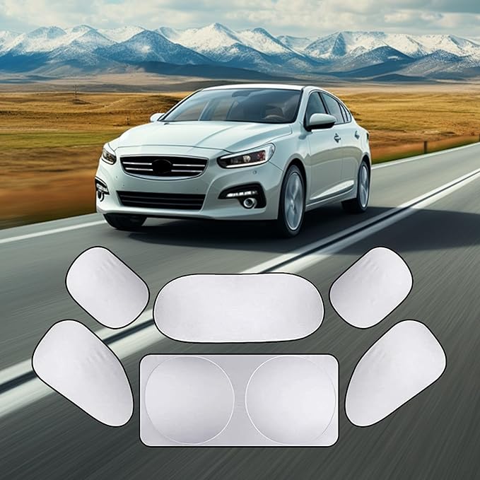 1 Pack 6 Pcs Windshield Sun Shade for Car,Sun Visor Protector, Sun Protection Heat Insulation Front and Rear Windshield Side Window Glass Sun Visor, Universal for Most Cars (Silvery)