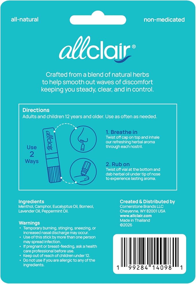 Allclair Nausea Relief Inhaler for Motion & Morning Sickness – Fast-Acting, Non-Drowsy, Natural Alternative to Pills & Patches, Travel Essential (3 Inhalers)