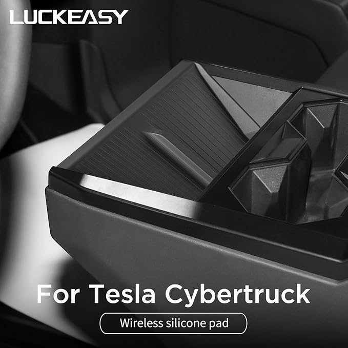 LUCKEASY Center Console Wireless Charger Mat for Tesla Cybertruck 2023 2024 2025 2026 Charge Anti-Slip Protector Pad for Cybertruck Wireless Charging Pad Accessories Black Silicone Pad Interior