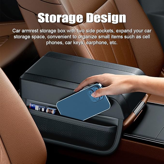 Shkalacar Car Armrest Box Pad, Car Center Console Leather and Memory Foam Heighten Cover, Car Accessories Interior Universal Arm Rest Cushion Pads for Most Automotive SUV Truck