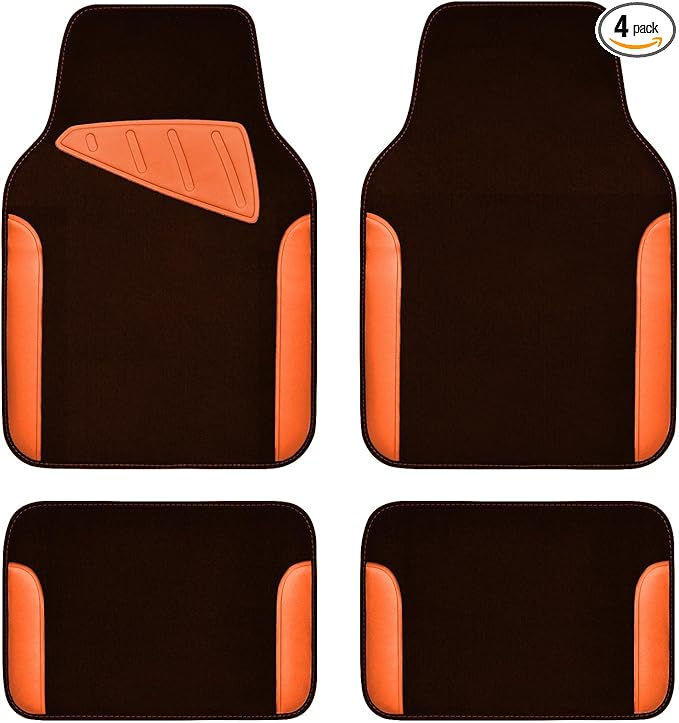 CAR PASS Waterproof Universal Fit Car Floor Mats, Faux Leather Car Carpet Mats,Car Mats with Anti-Slip Nibbs Backing & Driver Heel Pad Fit for SUV,Vans,sedans, Trucks,Set of 4pcs (Orange)
