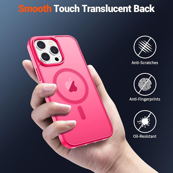 SUPFINE Magnetic for iPhone 14 Pro Max Case (Compatible with MagSafe) (Military Grade Drop Protection) Slim Translucent Matte Shockproof with Anti-Fingerprint Phone Case,Hot Pink