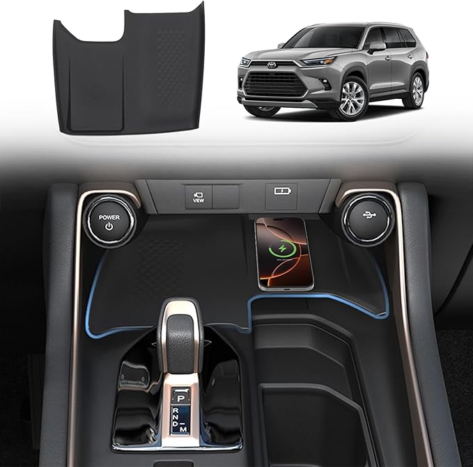 Wireless Charging Mat Compatible with 2024 2025 Toyota Grand Highlander, Non-Slip Silicone Protective Liner for Interior Accessories