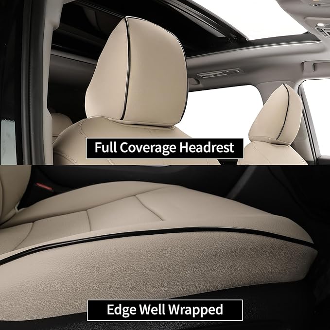 EKR Camry Seat Covers for Toyota Camry XSE,XLE 2025 2026 Waterproof Leather Car Seat Cover Full Set for Trucks SUV-Faux Leather (Beige)