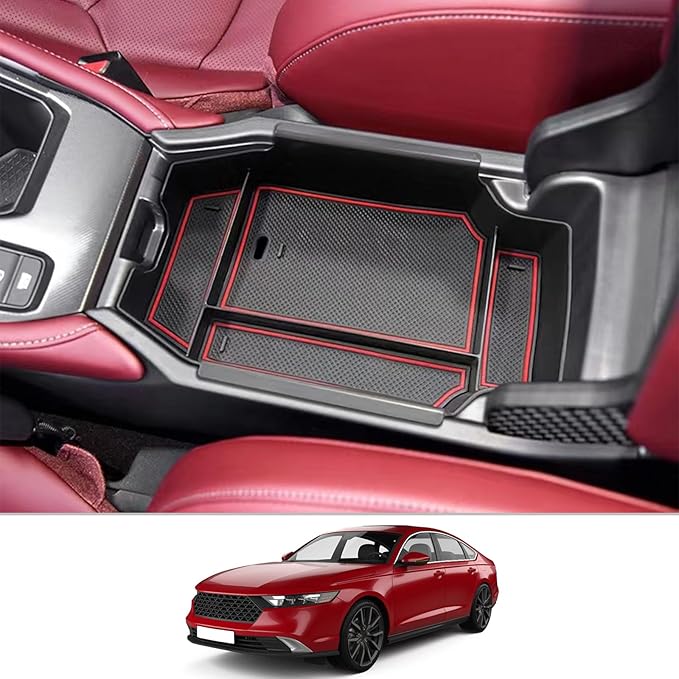 CDEFG 2023-2026 Accord Center Console Accessory Organizer for 2023 2024 2025 2026 Accord Sport EX-L L Touring LX EX Console Armrest Tray Storage Box 2023-2026 Accord 11th Gen Hybrid Accessories (Red)