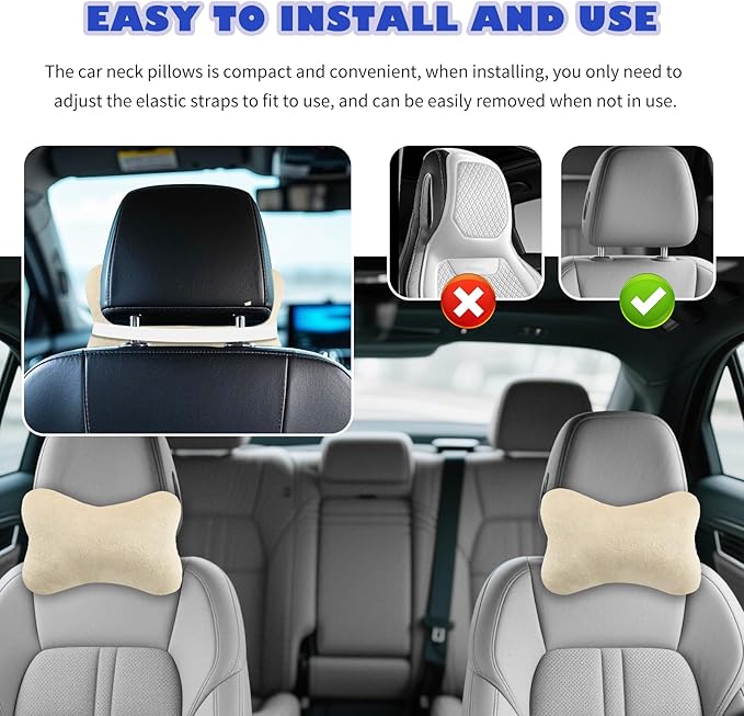 2PCS Car Headrest Pillow,Soft & Comfortable Car Neck Pillow for Driving Fatigue Relieve,All-Season Universal Cars Head Rest Pillows Automotive Interlor Accessorles for Cars (Beige/2PCS)