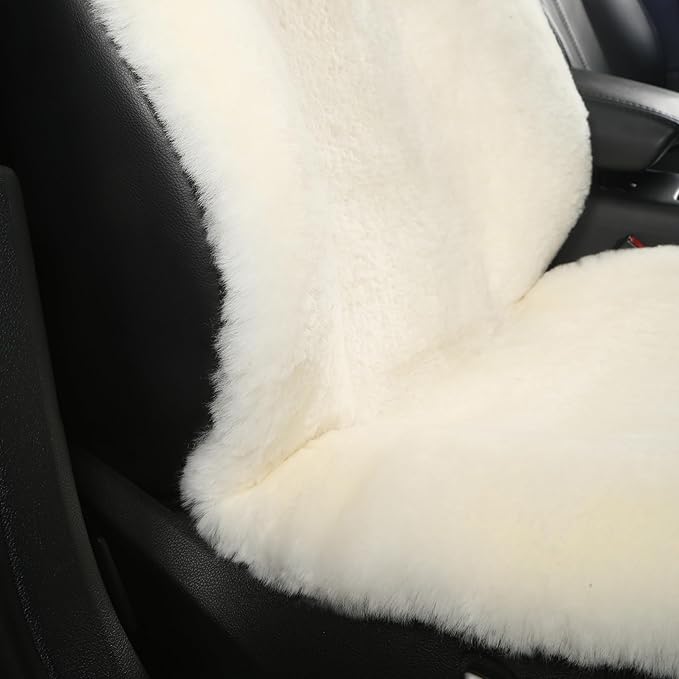 Natural Fur Sheepskin Universal car seat Covers for seat Cushion Auto Accessories (Pearly White, Universal Fit Pack of 2)