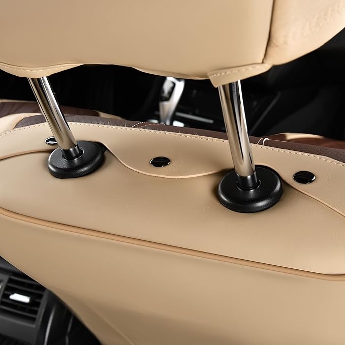 FLORICH Front Seat Covers 2 Pieces Universal Seat Cover for Cars Breathable Leather Waterproof Car Seat Cover Driver Seat Cover Automotive Car Seat Cushion Fit for Most Cars SUV Trucks, Beige&Coffee