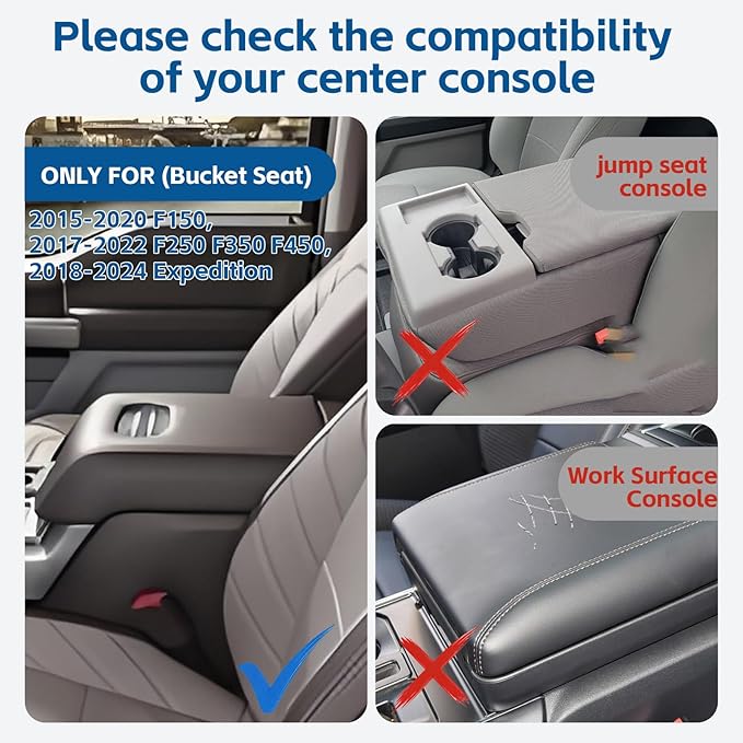 Thick Armrest Cover for 2015-2020 F150, 2017-2022 F250 F350 F450, 2018-2024 Expedition,Bucket Seat Center Console Covers Lid Protector Seat Box Cushion Pad With Pockets Storage Bag,F150 Accessories