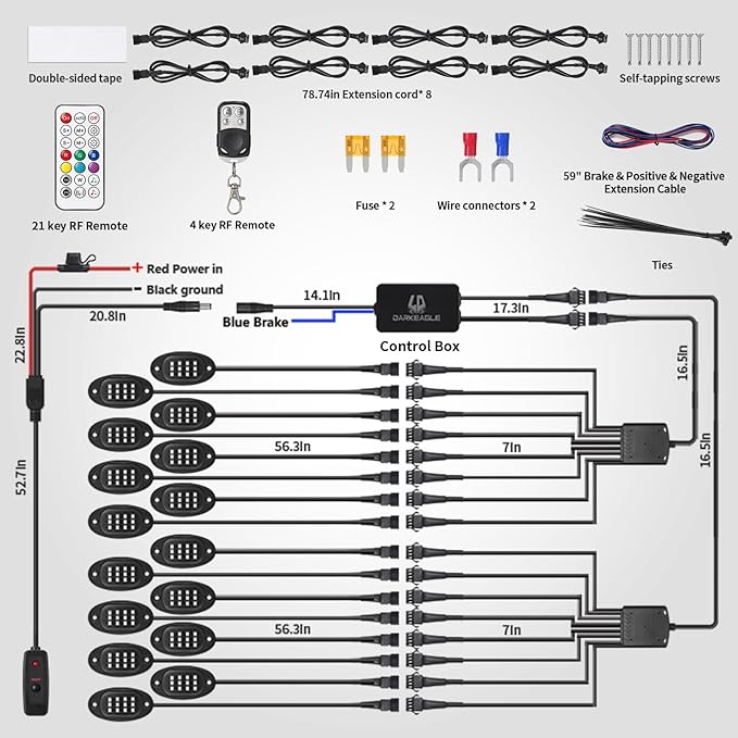 16Pods RGB LED Rock Lights for Semi Trucks Pickup Jeep Golf Cart ATV UTV RZR RV Offroad with APP/RF Remote Control, Dynamic Color Changing Underglow Kits Music Mode 12V Waterproof Chasing Underbody