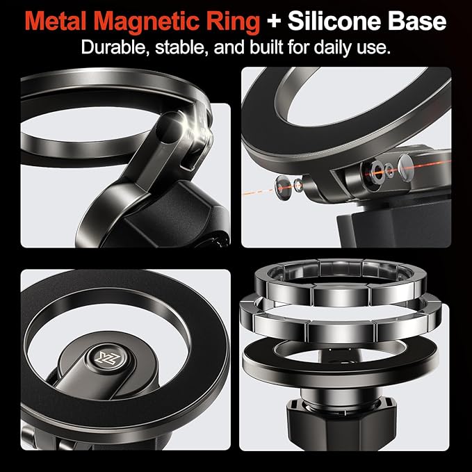 YONZEE Magnetic Phone Mount Compatible with 2025-2026 Model Y Juniper and 2024-2026 Tesla Model 3 Highland, Dashboard Ball Joint Base, Strong Magnetic Ring, 360° Rotation