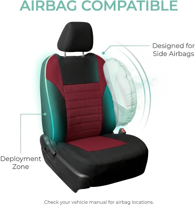 FH Group Automotive Car Seat Covers Front Set Premium 3D Air Mesh Front Seat Covers, Airbag Compatible Universal Fit Interior Accessories for Cars Trucks and SUVs - Burgundy