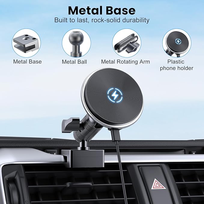 DIAMOOKY Metal Phone Mount for Toyota 4Runner 2024 2023 2022 2021 2020-2010 5th Gen 4runner Accessories Dash Cell Phone Holder W/Wireless Charging Adjustable Phone Stand Fit for All Smartphone