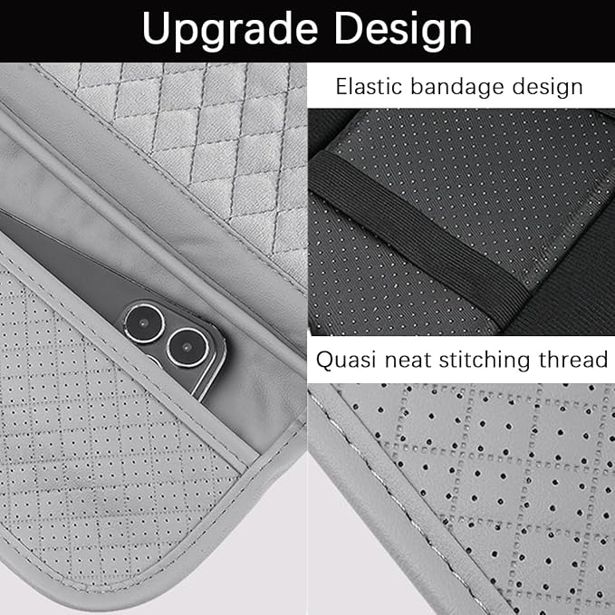 Car Center Console Cover, Leather Vehicle Armrest Cushion Pad with 2 Storage Bags, Auto Interior Middle Console Storage Box Protector Accessories, Universal for SUV, Sedan, Truck (Gray)