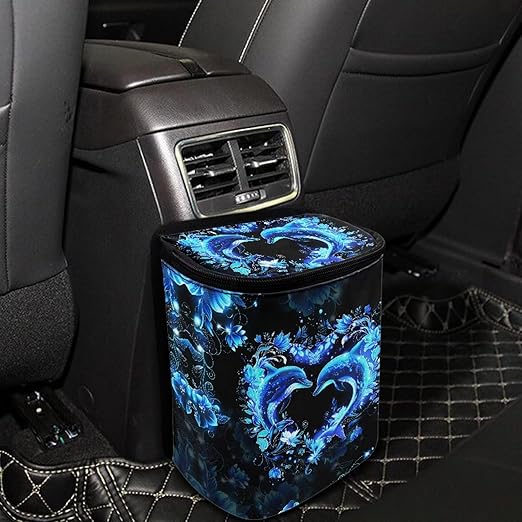 BIGCARJOB Neon Dolphin Car Trash Can Bin for Back Seat, Leak Proof, SUV Truck Van, Front Seat