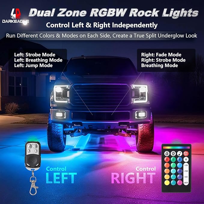 16Pods Heavy Duty Aluminum RGBW LED Rock Lights Kit for Trucks Pickup Jeep Gladiator Off-Road, APP/RF Remote, Plug&Play Pre-Wired, IP67 Waterproof Multicolor Dual Zone 12V Underglow Accent Lights