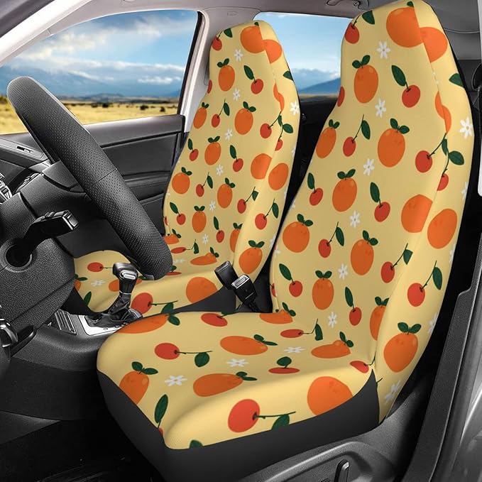Delerain Car Seat Covers Set 2Pcs, Orange Fruit Universal Front Car Seats Vehicle Enterior Protector Suitable Fits Most Car Auto SUV Sedan Truck