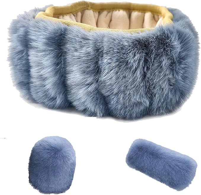Fluffy Steering Wheel Cover, Winter Warm, Suitable for Most Car Steering Wheels in The 14-15 Inch Range (Gray, 3PCS)