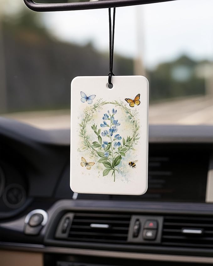 Blue Floral Butterfly Car Air Freshener 4 Pcs Coconut Scented, Cute Car Accessories Mirror Decor for Women, Cottagecore Flower Aesthetic Hanging Air Freshener for Cars Closet Drawer Books