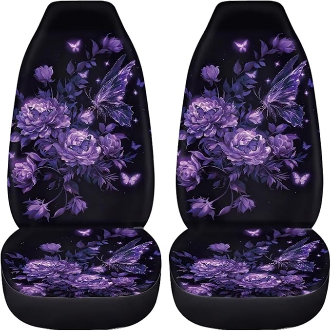 BIGCARJOB Butterfly Cat Car Seat Cover Set for Front Seat Only, Universal Fit Auto Front Seat Protector Full Set Car Interior Accessories