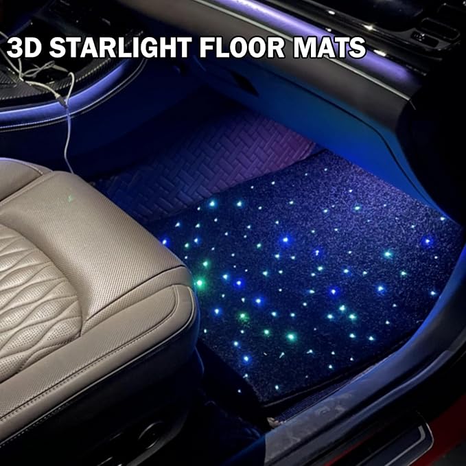 Luxury Starlight LED Car Floor Mats, 4pcs Starry Star Light Floor Mats Washable Fiber Optic Lights APP/Remote Control Music Mode Sound Activated Interior Lights for Cars, SUVs, Trucks