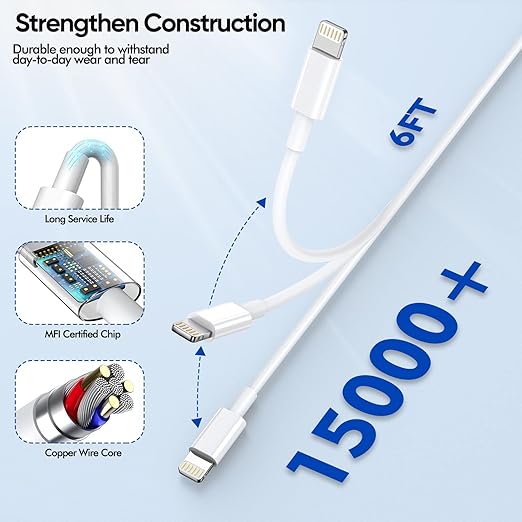 iPhone Charger [Apple MFi Certified] Apple Charger Cord 2Pcak 6FT Lightning Cable Fast Charging with Wall Charger Block Travel Plug Brick Adapter for iPhone 14/13/12/11/XS/XR/SE/7/8/8 Plus/AirPods