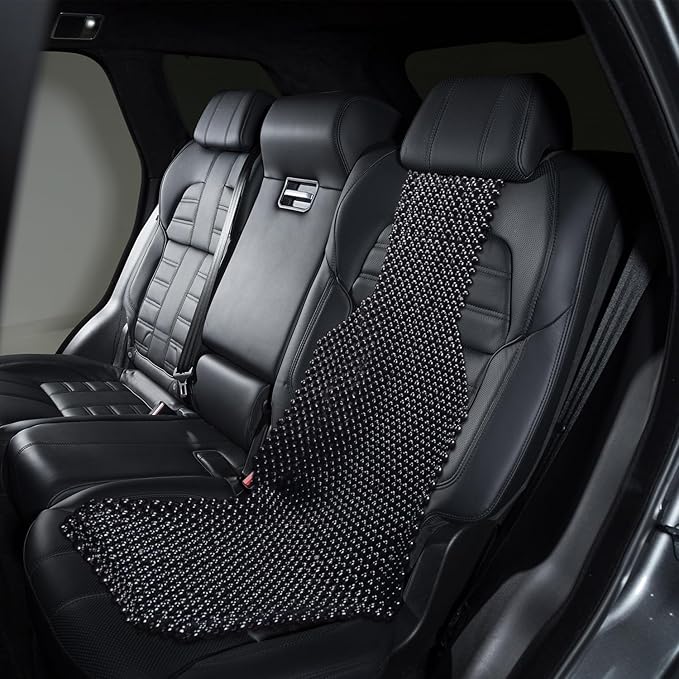 ZONETECH Black Wood Beaded Seat Cushion - Premium Quality Massaging Double Strung for Stress-Free Driving All Day,Universal Fit for Vehicles and Office Chairs (2 Pack)