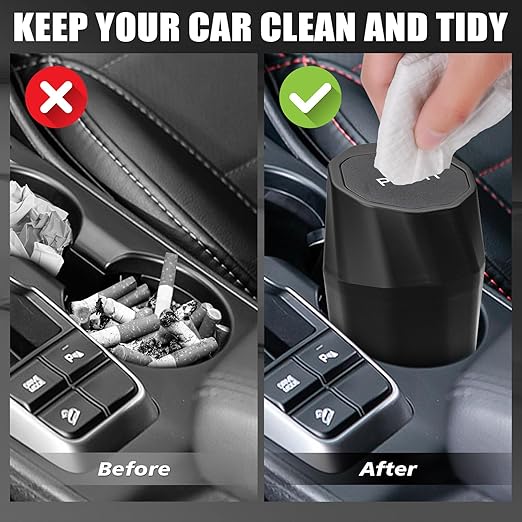 Car Trash Can Bin with Lid - 2 Packs Car Garbage Can with 40pcs Trash Bags for Cup Holder - Black Leakproof Mini Car Trash Bin for SUV Truck - Small Car Organizers and Storage for Door Front Back Seat