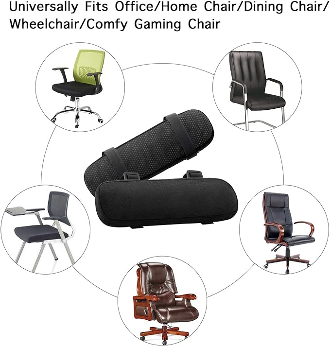 MOSISO Chair Armrest Pads (2 Pack), Memory Foam Home/Office Chair Arm Rest Covers Comfy Computer Gaming Elbow Cushion Removable Washable Elbow Support Forearm Pressure Relief, Black