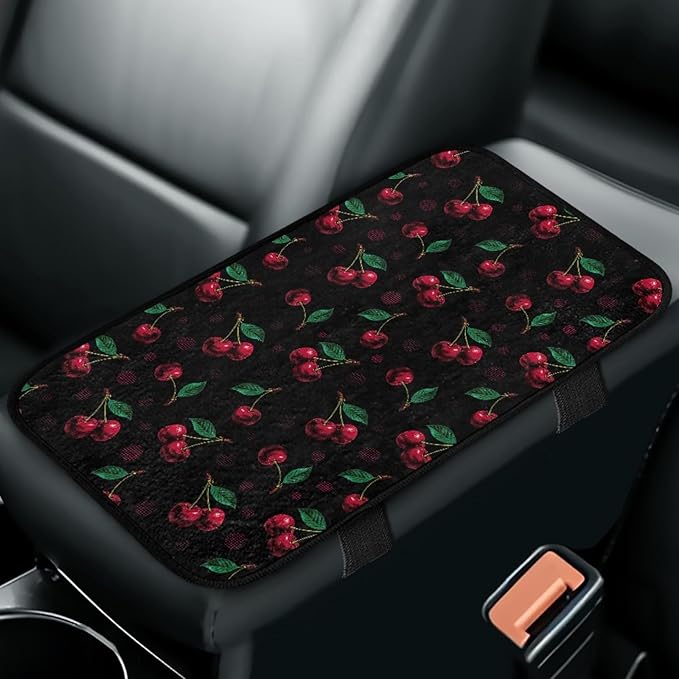 CLOHOMIN Cherry Car Center Console Cover Flannel Car Arm Rest Cushion Pad Winter Warm Automobile Interior Accessories for Women