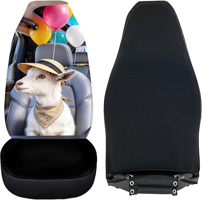 Goat Car Seat Covers Front Seats 2 Pack Funny Automobile Front Seat Covers Stretch Polyester Fabric Cover Auto Interior Accessories Universal Fit for Cars SUV Sedans